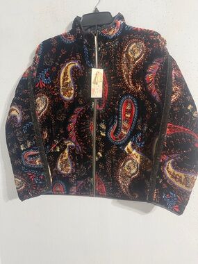 NWT Johnny Was Quilted Jacket with Red and Blue Paisley Accents